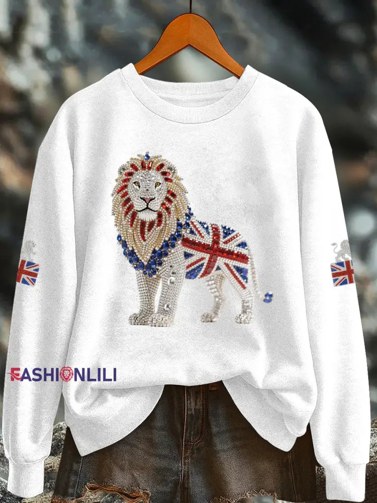 Women’s British imitation diamond hot drilling Printed Regular Sweatshirt White / S