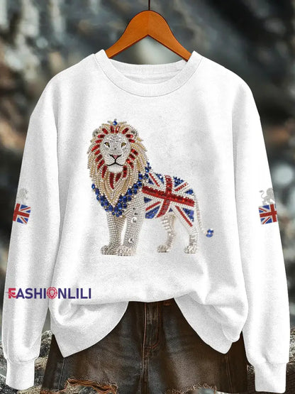Women’s British imitation diamond hot drilling Printed Regular Sweatshirt White / S