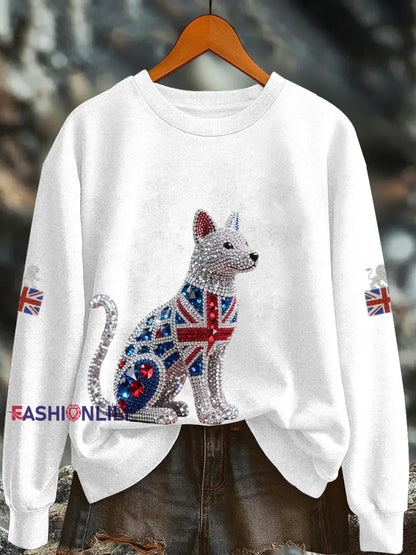 Women’s British imitation diamond hot drilling Printed Regular Sweatshirt White / S