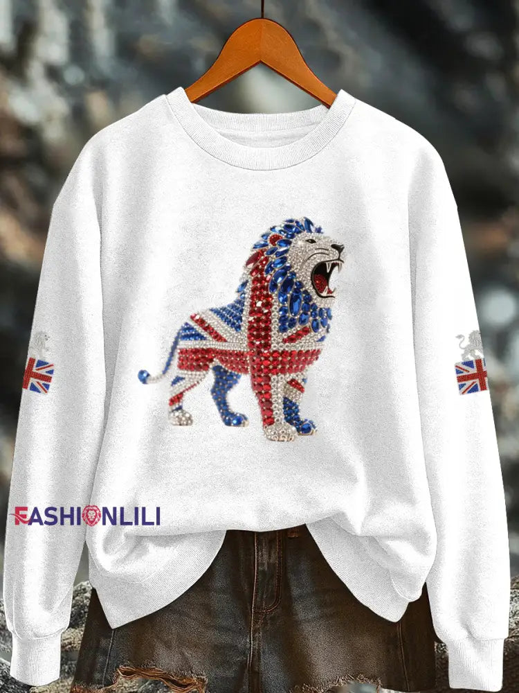 Women’s British imitation diamond hot drilling Printed Regular Sweatshirt White / S