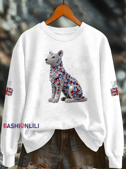 Women’s British imitation diamond hot drilling Printed Regular Sweatshirt White / S