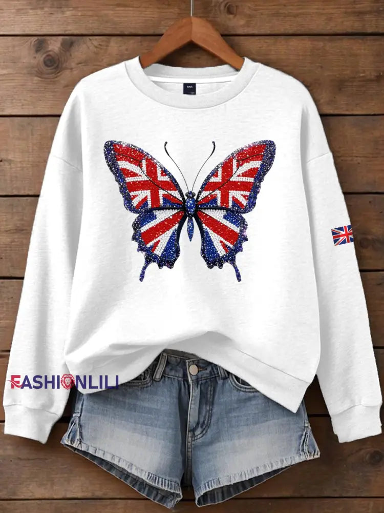 Women’s British imitation diamond hot drilling Printed Regular Sweatshirt White / S