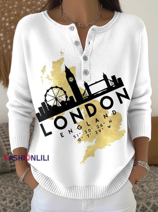 Women’s British London-Printed Casual Sweater White / S