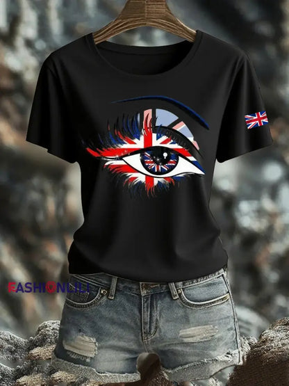 Women’s British Printed Iron On Short Sleeve T Shirt Black / S