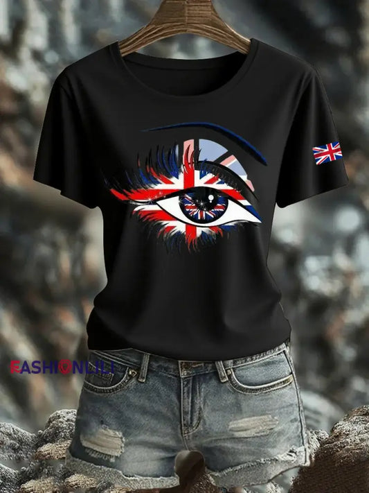 Women’s British Printed Iron On Short Sleeve T Shirt Black / S