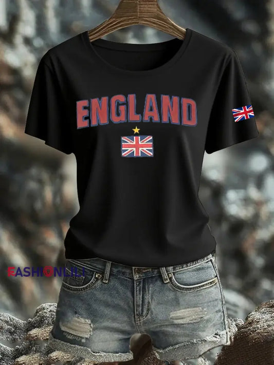 Women’s British Printed Iron On Short Sleeve T Shirt Black / S