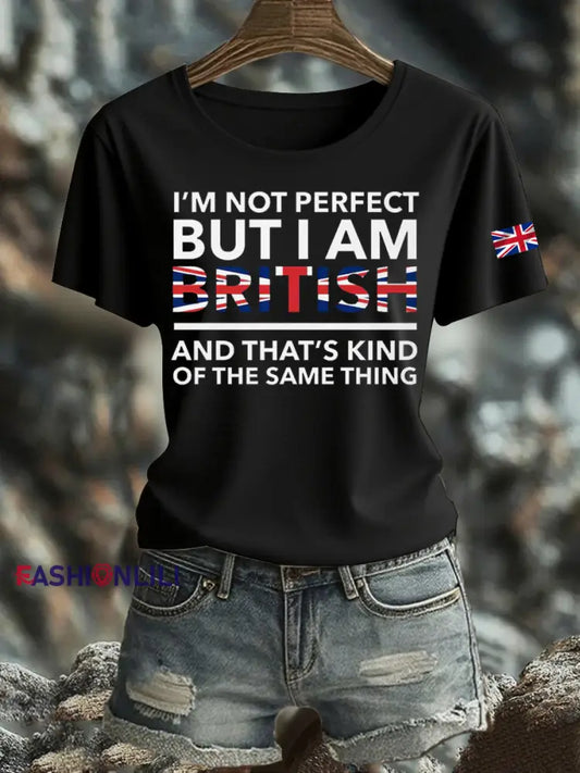 Women’s British Printed Iron On Short Sleeve T Shirt Black / S