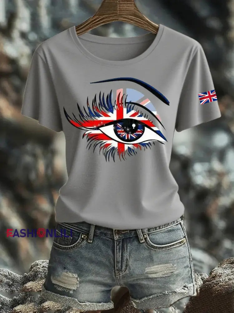 Women’s British Printed Iron On Short Sleeve T Shirt Light Gray / S