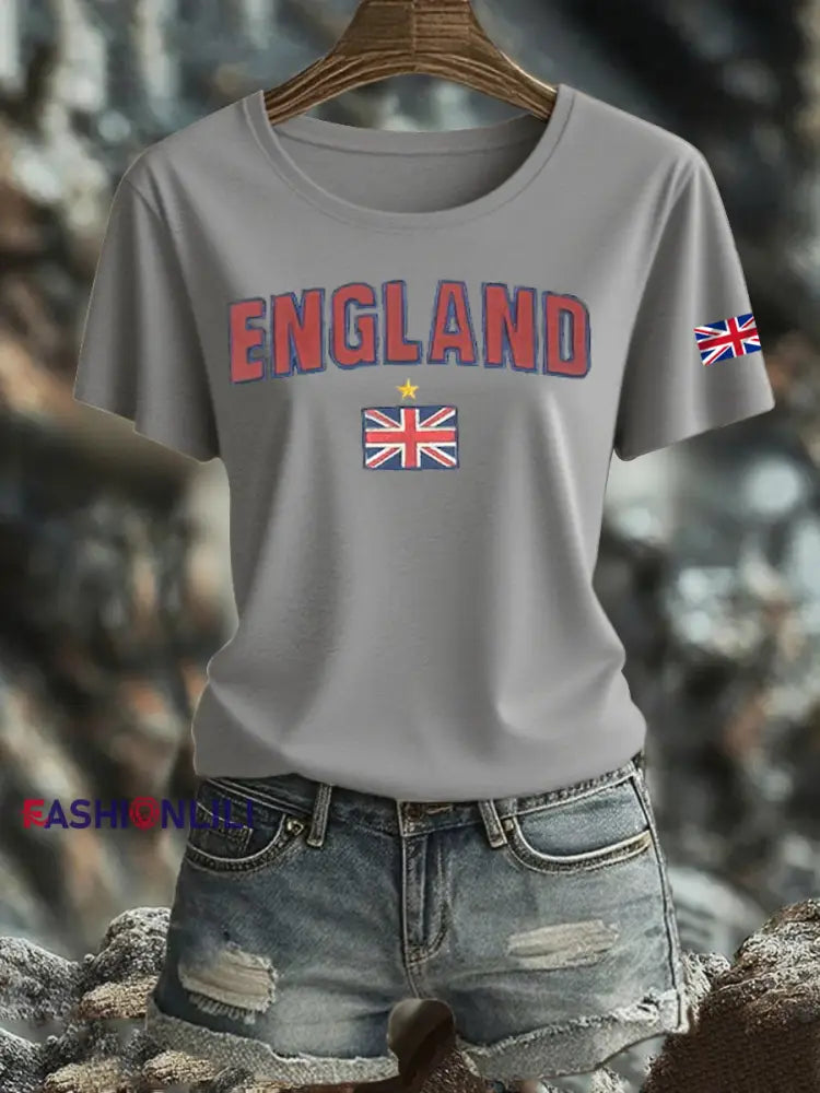 Women’s British Printed Iron On Short Sleeve T Shirt Light Gray / S
