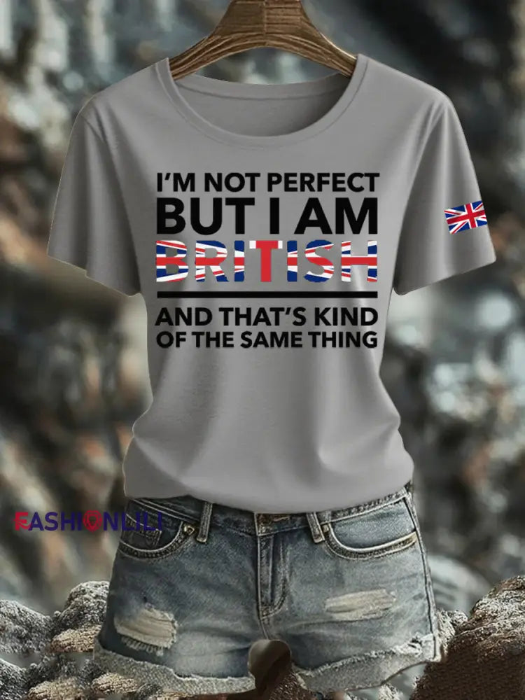 Women’s British Printed Iron On Short Sleeve T Shirt Light Gray / S
