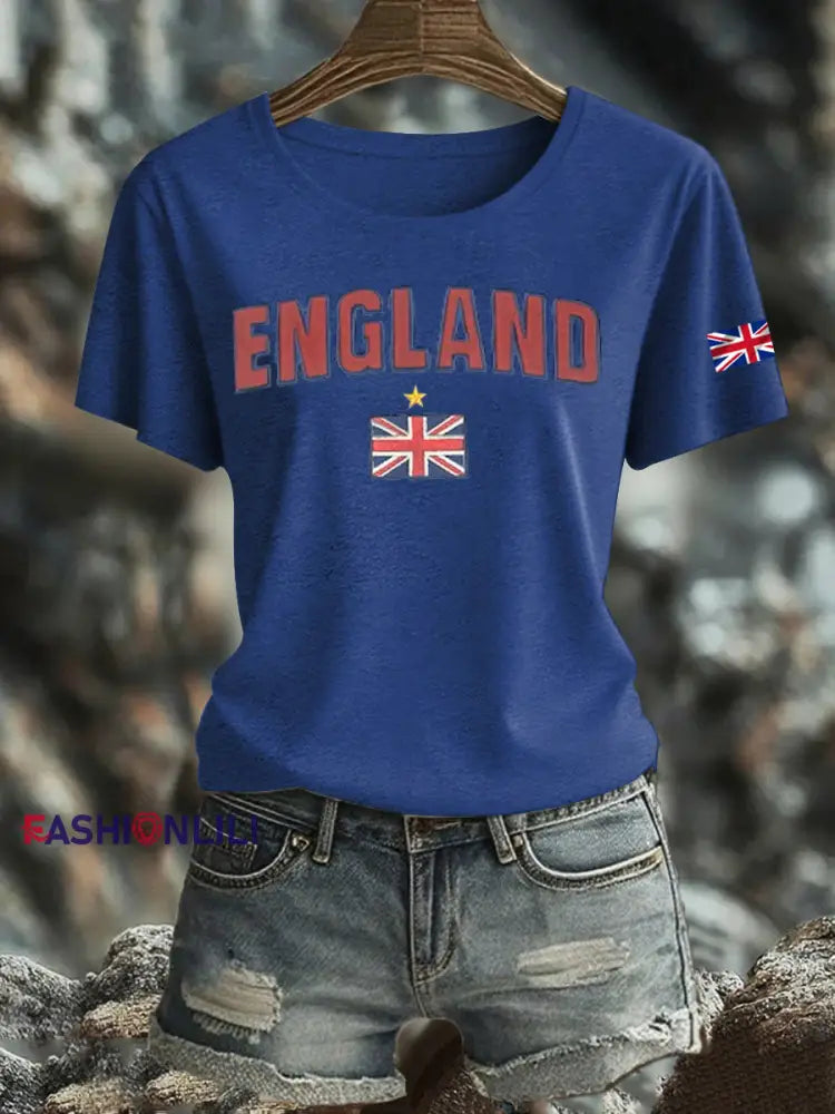 Women’s British Printed Iron On Short Sleeve T Shirt Navy Blue / S