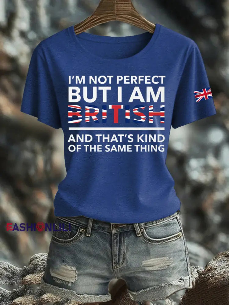 Women’s British Printed Iron On Short Sleeve T Shirt Navy Blue / S