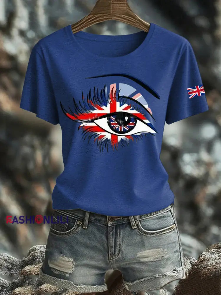 Women’s British Printed Iron On Short Sleeve T Shirt Navy Blue / S