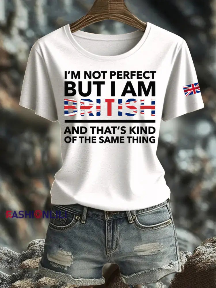 Women’s British Printed Iron On Short Sleeve T Shirt White / S