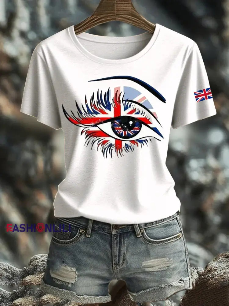 Women’s British Printed Iron On Short Sleeve T Shirt White / S