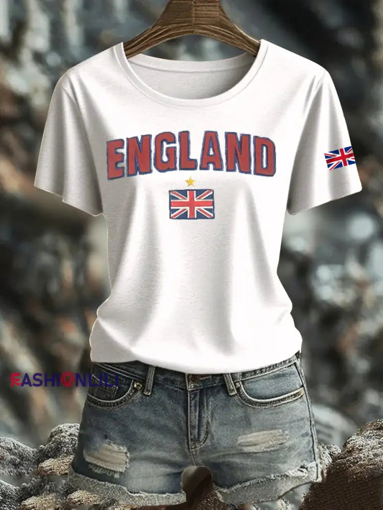 Women’s British Printed Iron On Short Sleeve T Shirt White / S