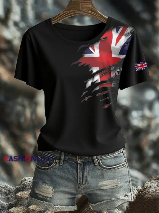 Women’s British Printed short sleeved T shirt Black / S