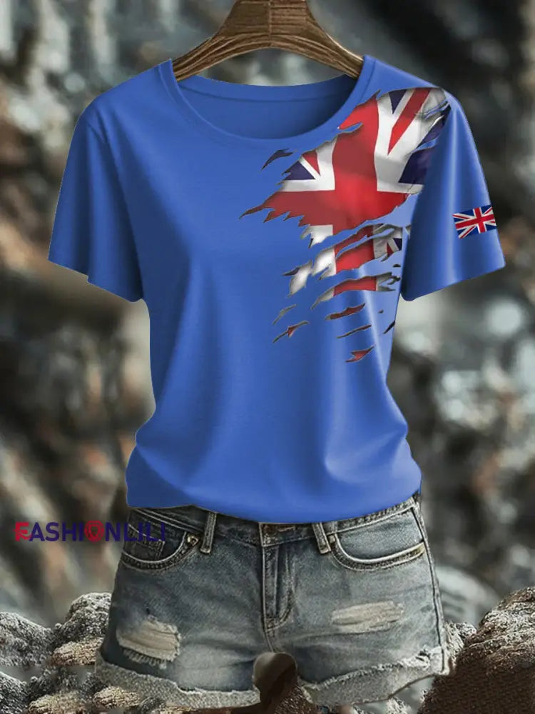 Women’s British Printed short sleeved T shirt Blue / S