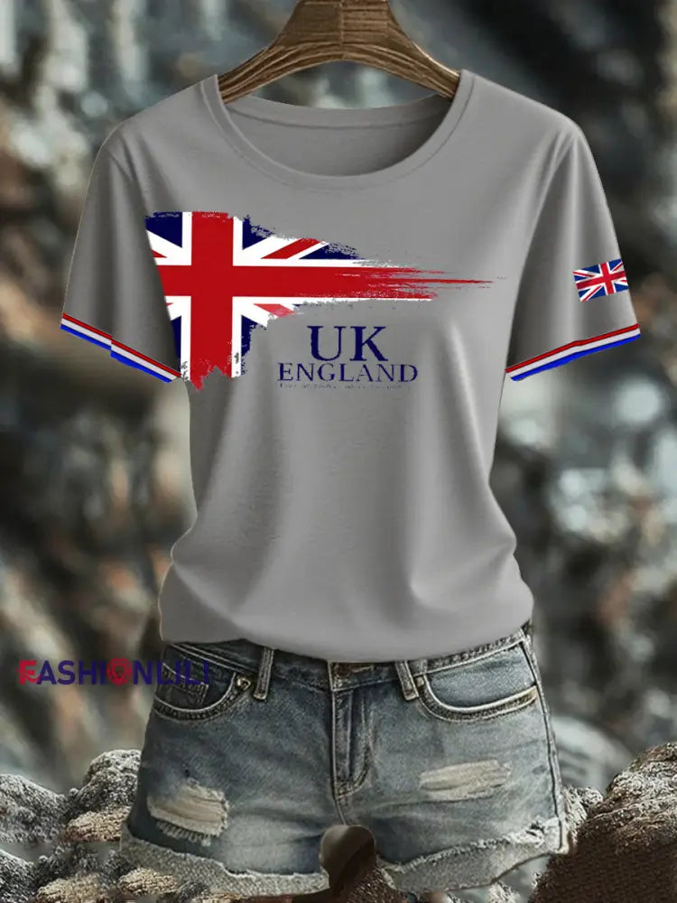 Women’s British Printed short sleeved T shirt Light Gray / S