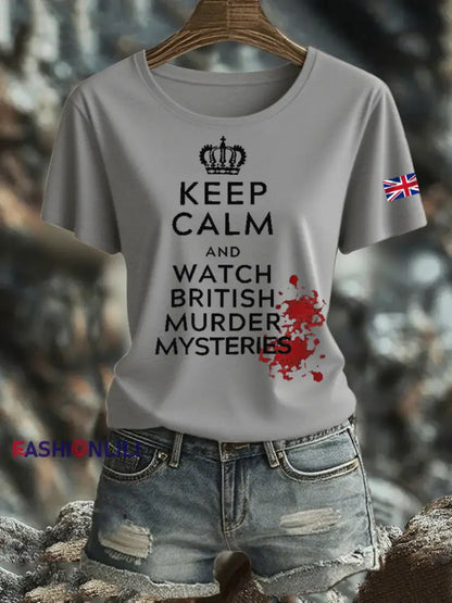 Women’s British Printed short sleeved T shirt Light Gray / S