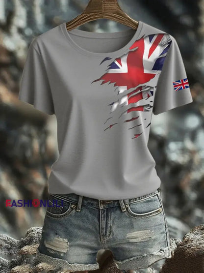 Women’s British Printed short sleeved T shirt Light Gray / S
