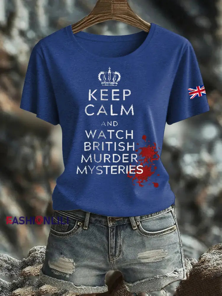 Women’s British Printed short sleeved T shirt Navy Blue / S