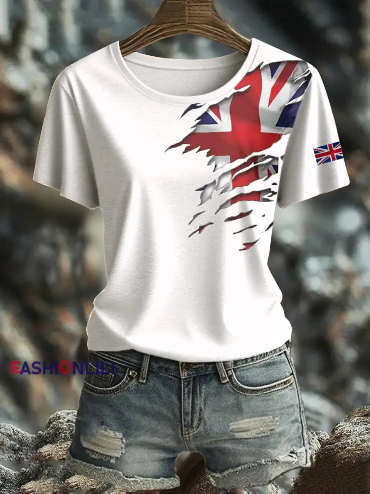 Women’s British Printed short sleeved T shirt White / S