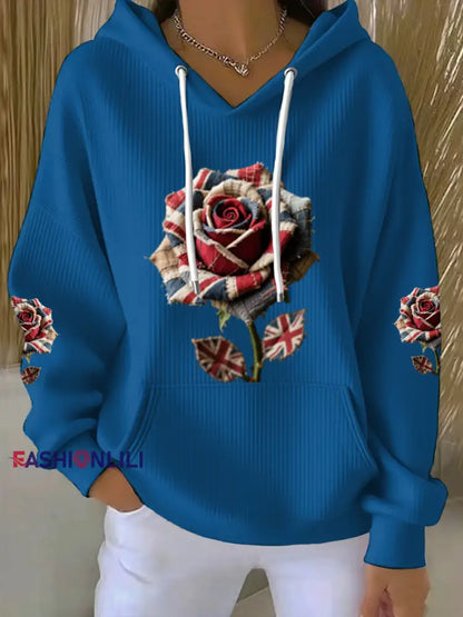 Women’s British Rose Printed Hoodie Blue / S