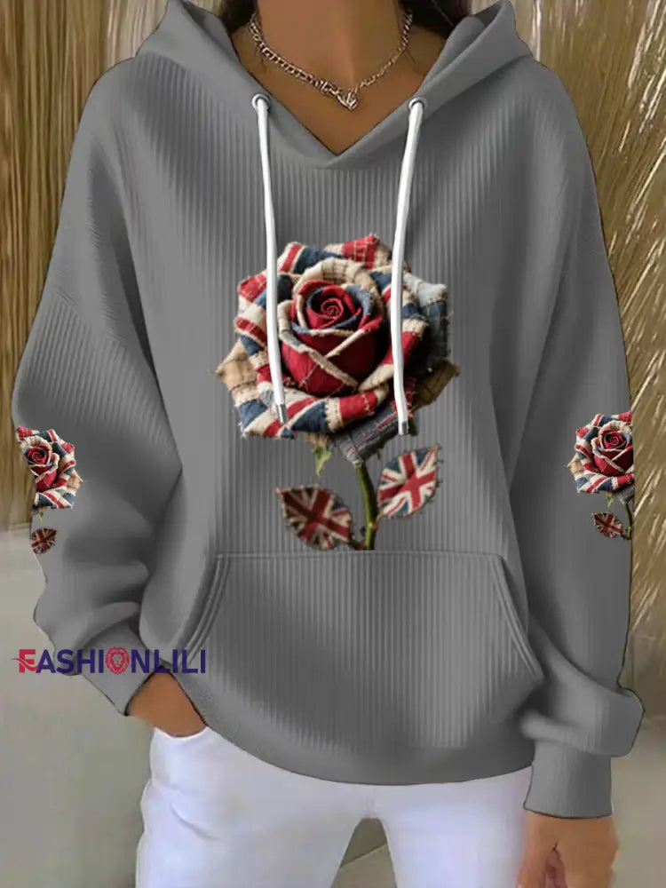 Women’s British Rose Printed Hoodie Gray / S
