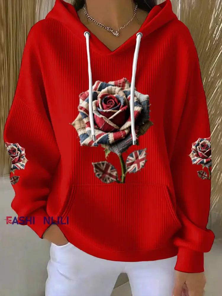 Women’s British Rose Printed Hoodie Red / S