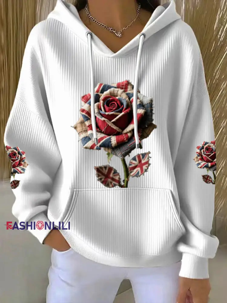 Women’s British Rose Printed Hoodie White / S