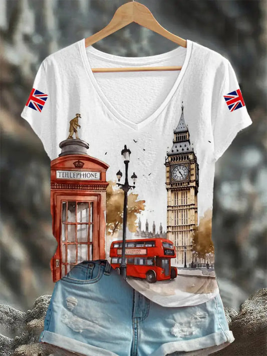 Women’s British Streets V-neck T-shirt White / S