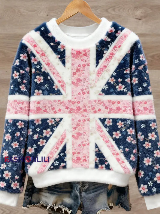 Women’s British style Art Print Casual Flannel Sweater As picture / S