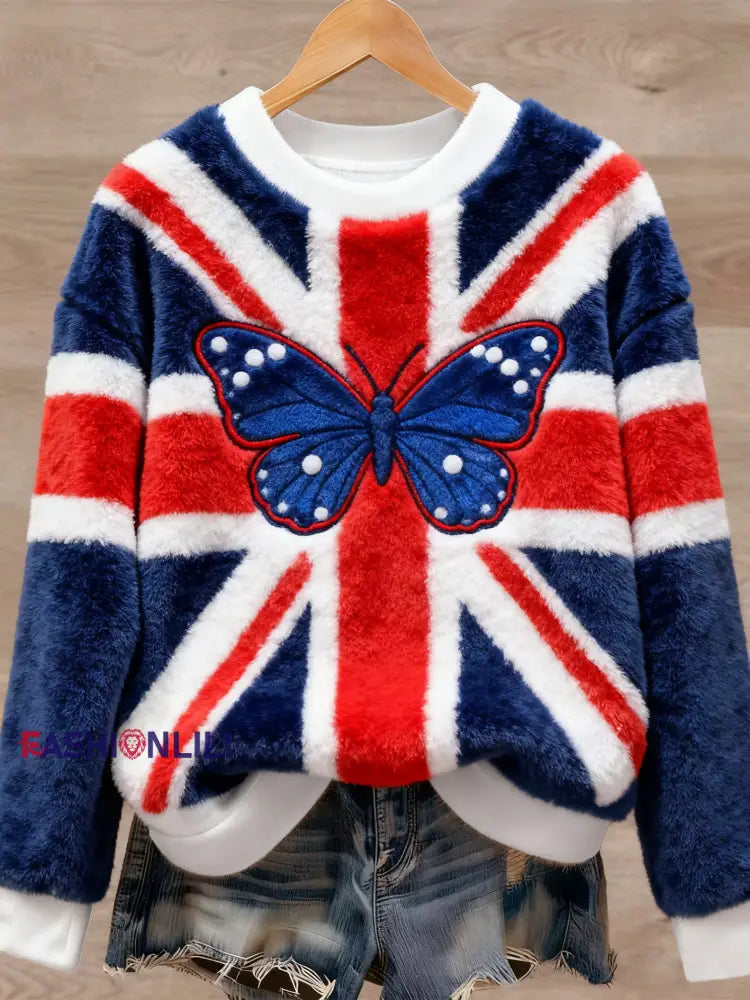 Women’s British style Art Print Casual Flannel Sweater As picture / S