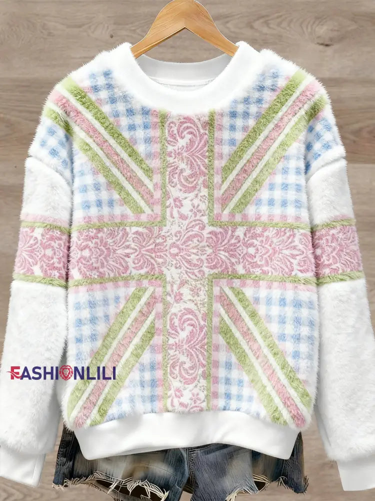 Women’s British style Art Print Casual Flannel Sweater As picture / S