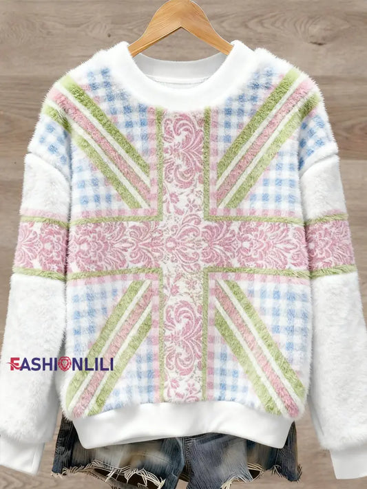 Women’s British style Art Print Casual Flannel Sweater As picture / S