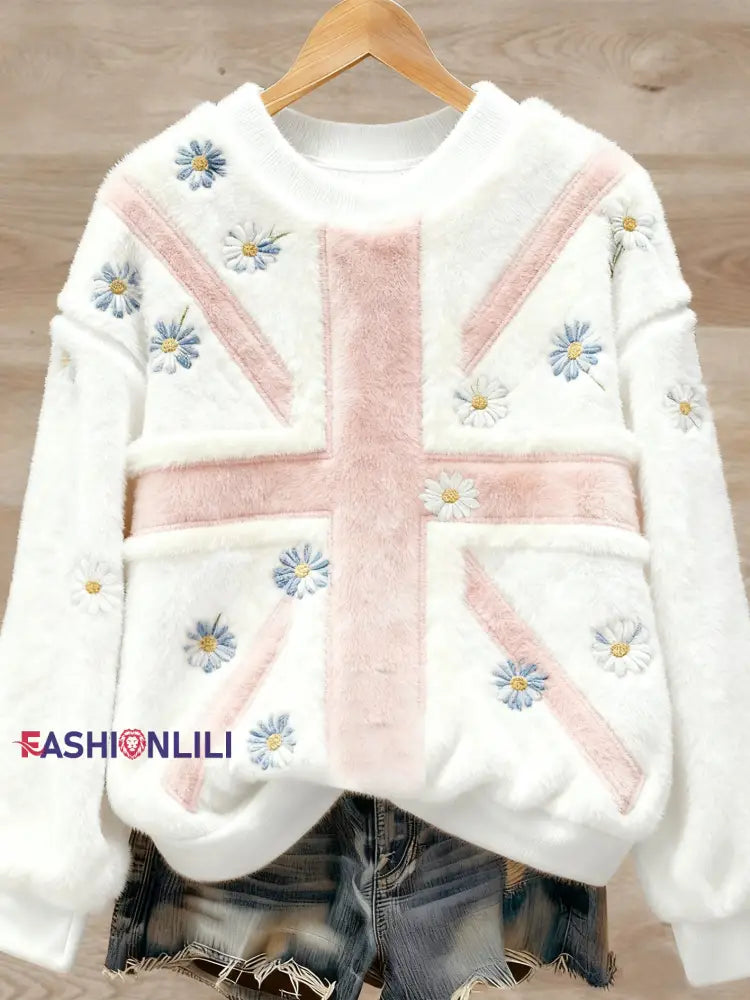 Women’s British style Art Print Casual Flannel Sweater As picture / S