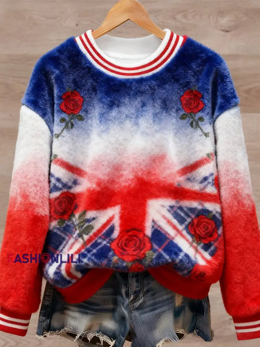 Women’s British style Art Print Casual Flannel Sweater As picture / S