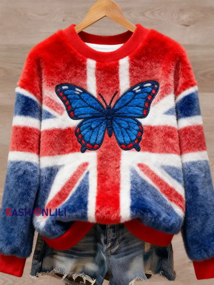 Women’s British style Art Print Casual Flannel Sweater As picture / S