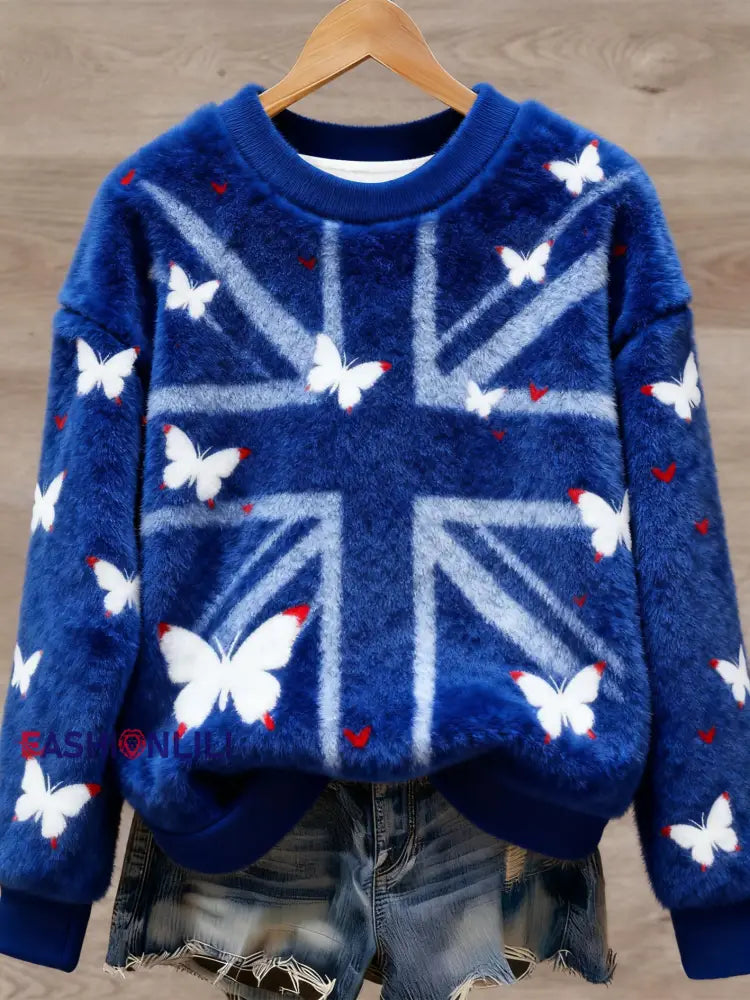 Women’s British style Art Print Casual Flannel Sweater As picture / S