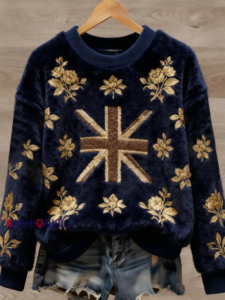 Women’s British style Art Print Casual Flannel Sweater As picture / S