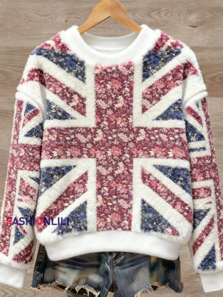 Women’s British style Art Print Casual Flannel Sweater As picture / S