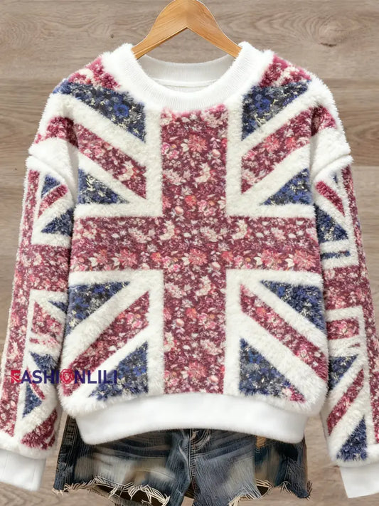 Women’s British style Art Print Casual Flannel Sweater As picture / S