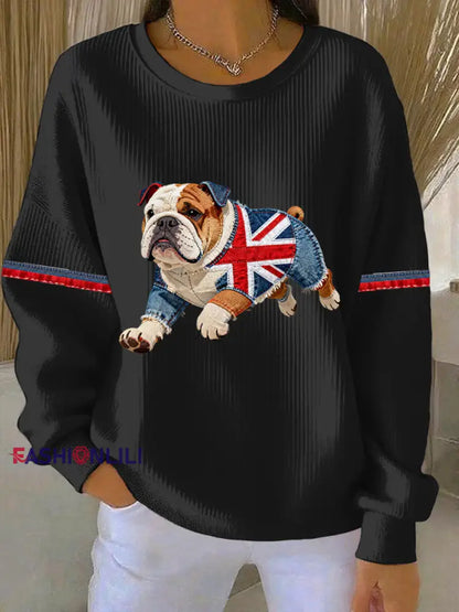Women’s British Style Bulldog Print Casual Sweatshirt Black / S