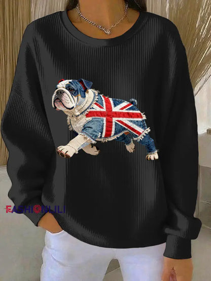 Women’s British Style Bulldog Print Casual Sweatshirt Black / S