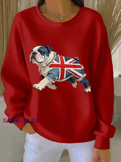 Women’s British Style Bulldog Print Casual Sweatshirt Red / S