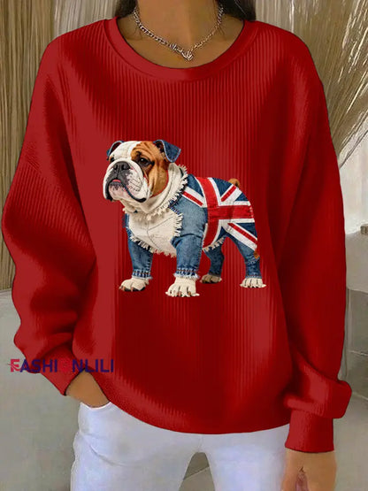 Women’s British Style Bulldog Print Casual Sweatshirt Red / S