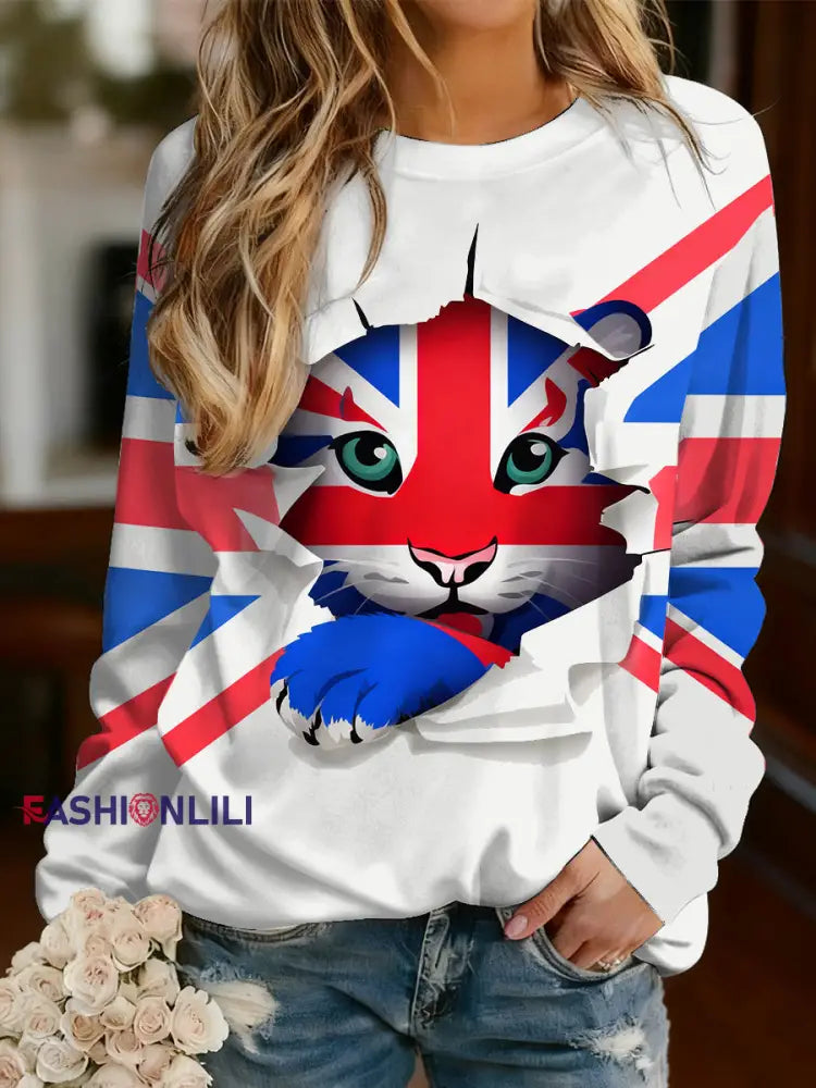 Women’s British-Style Cute Print Casual Long-Sleeved Shirt Off-White / S