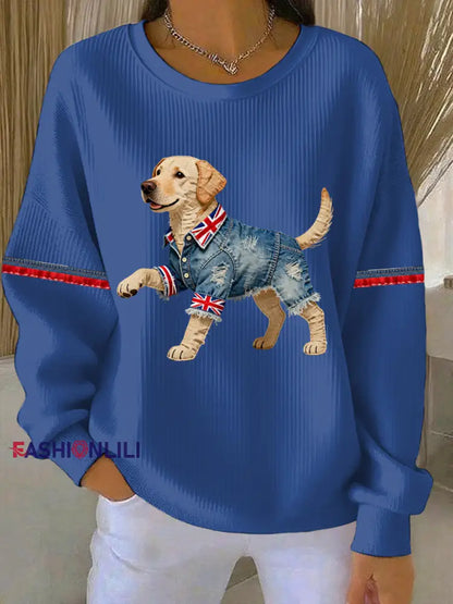 Women’s British Style Labrador Print Casual Sweatshirt Blue / S