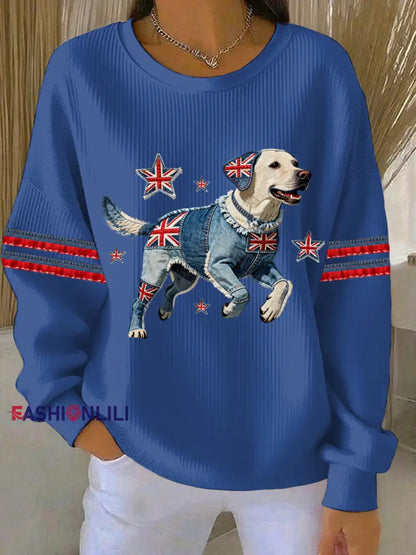 Women’s British Style Labrador Print Casual Sweatshirt Blue / S